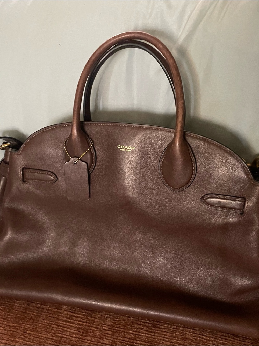 Large Coach Chocolate Brown Leather Satchel with Gold Accent